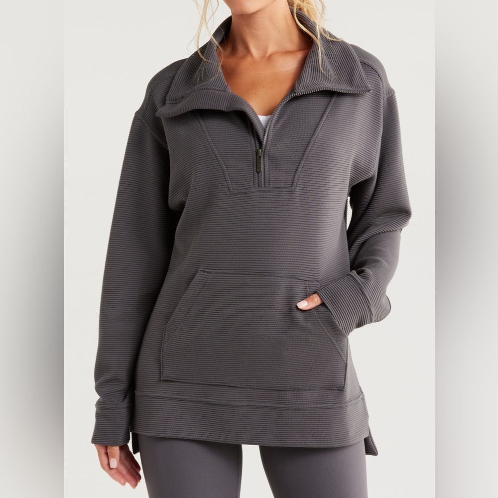 Zella size XS oversized kickback ottoman tunic fit Gray Zip Up Sweater